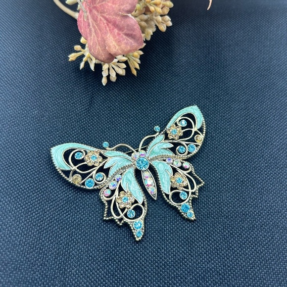 Vintage Avon butterfly brooch borealis rhinestones enamel - Picture 1 of 4
